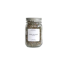 Load image into Gallery viewer, Herbal Recovery botanical bath tea in a glass jar on a clean white background.