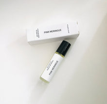Load image into Gallery viewer, Pink Meringue perfume oil roller bottle with matching minimalist white box a light background