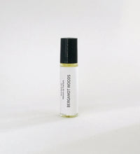 Load image into Gallery viewer, Bergamot Woods perfume oil roller bottle with minimalist white label and black cap