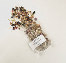 Load image into Gallery viewer, Sample pouch of Evening Calm bath tea with dried botanicals on a white background.