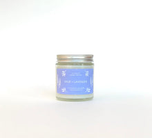 Load image into Gallery viewer, Sage and lavender natural wax candle is displayed on a white studio background, hand-poured in Wilmington, North Carolina