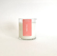 Load image into Gallery viewer, Paloma natural wax candle with a pink label on a white background, hand-poured in Wilmington, North Carolina.
