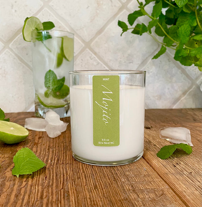 Hand made mint mojito cocktail candle